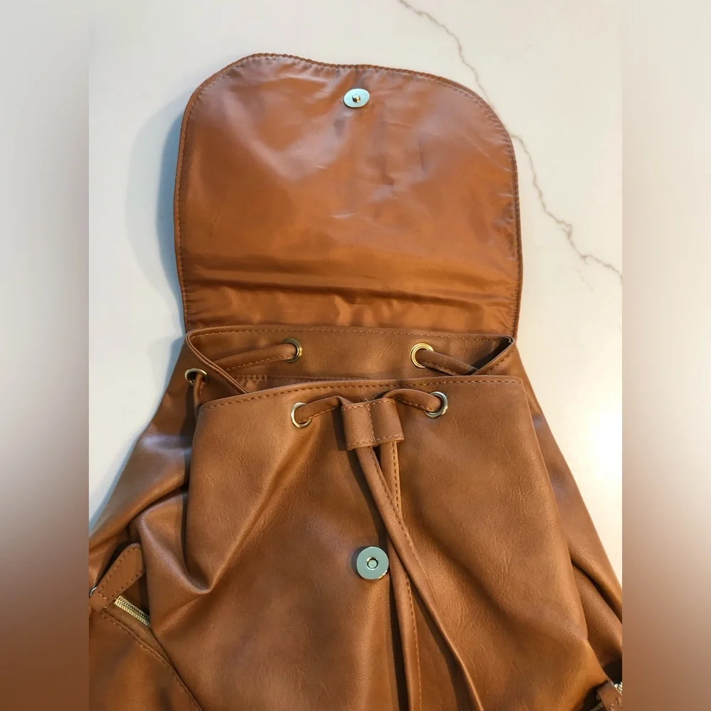 NWOT Brown Faux Leather Backpack OS_3